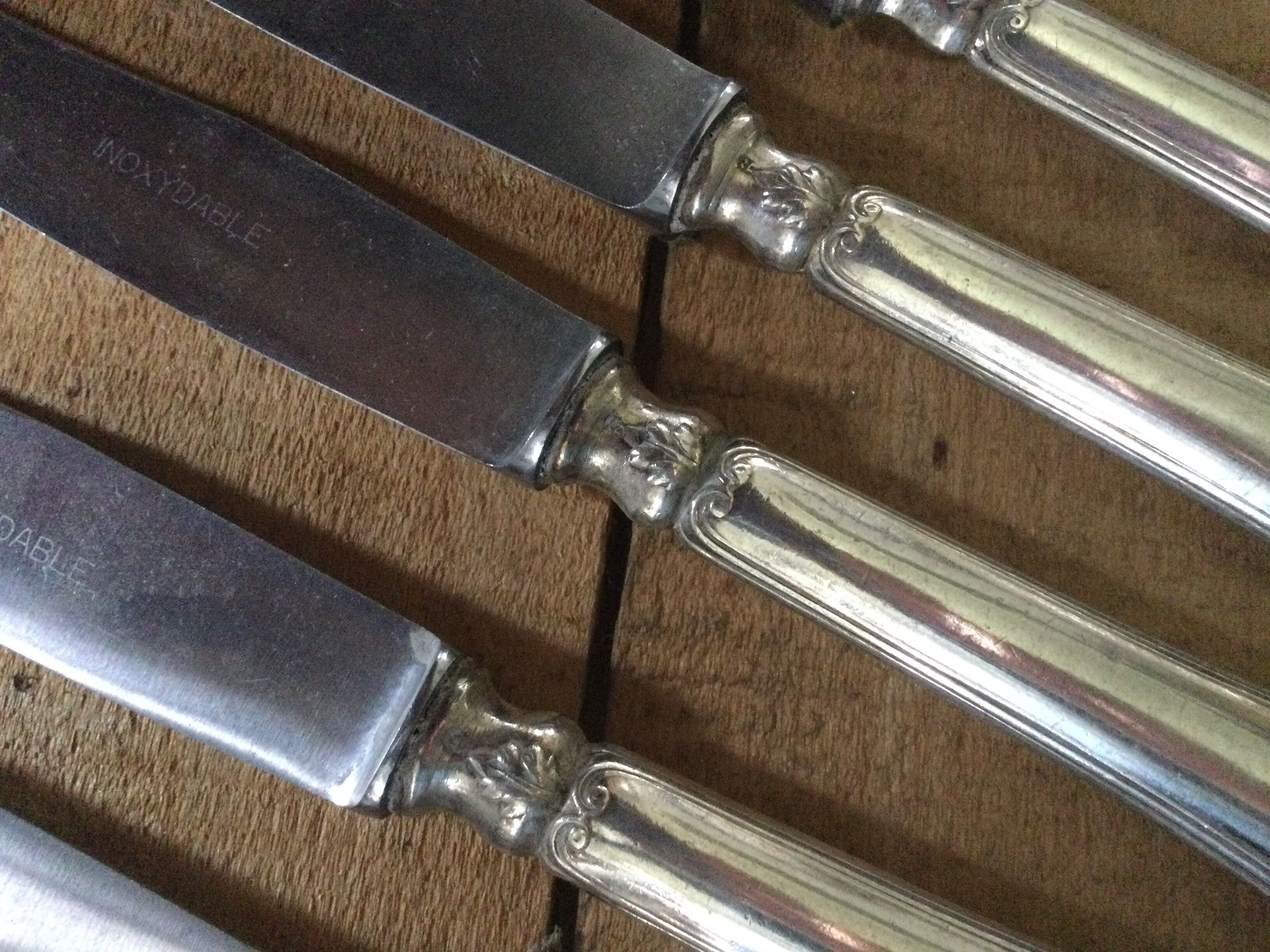 Set of 10 antique silver metal knives