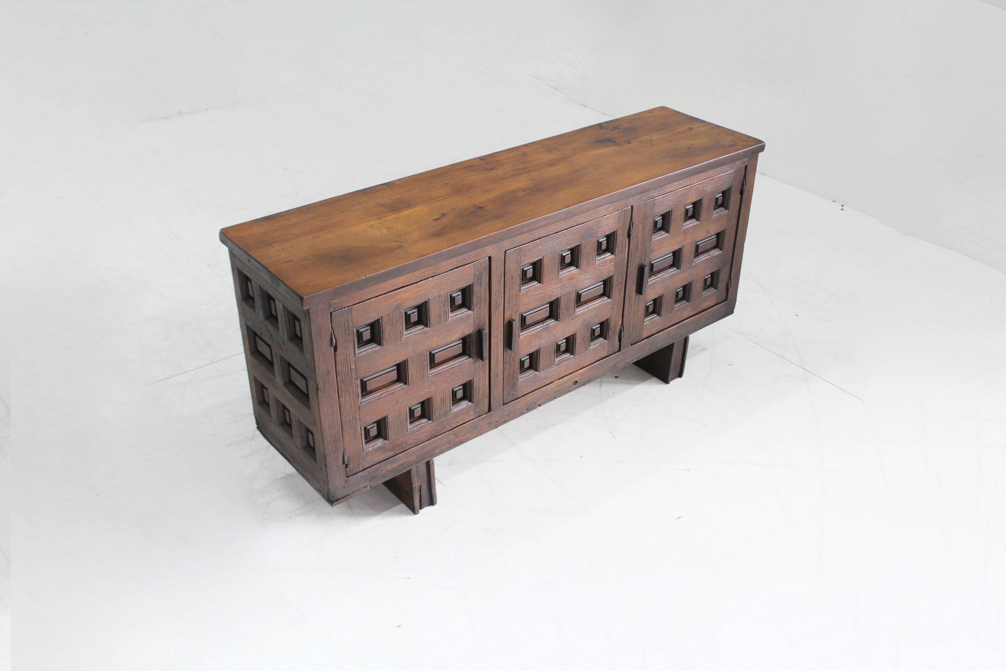 Vintage Brutalist Spanish carved sideboard credenza