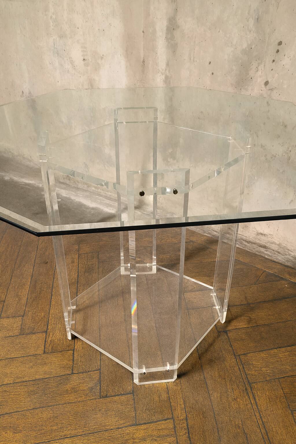 Dining table by Marais International in plexiglass and glass, 1970