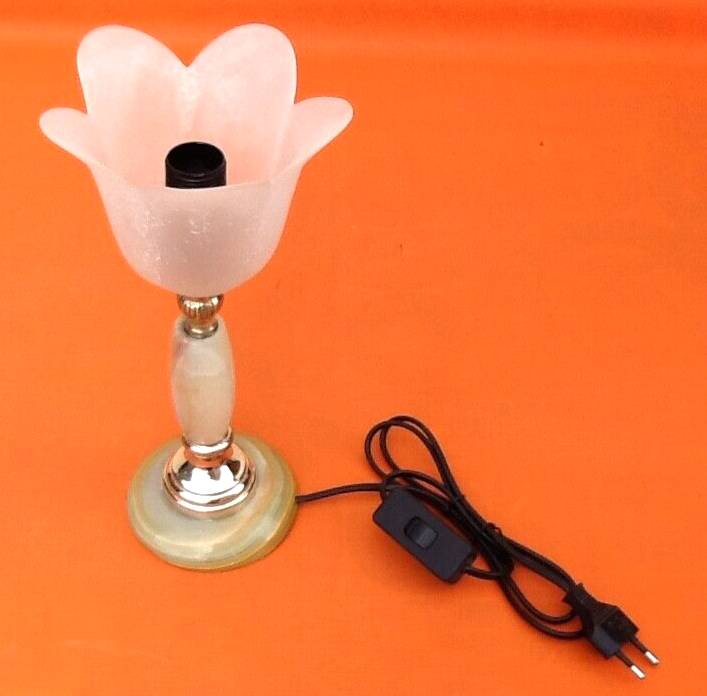 1970s Tulip table lamp Onyx stone and brass Tulip shaped lampshade