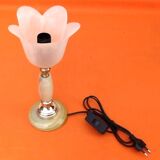 1970s Tulip table lamp Onyx stone and brass Tulip shaped lampshade