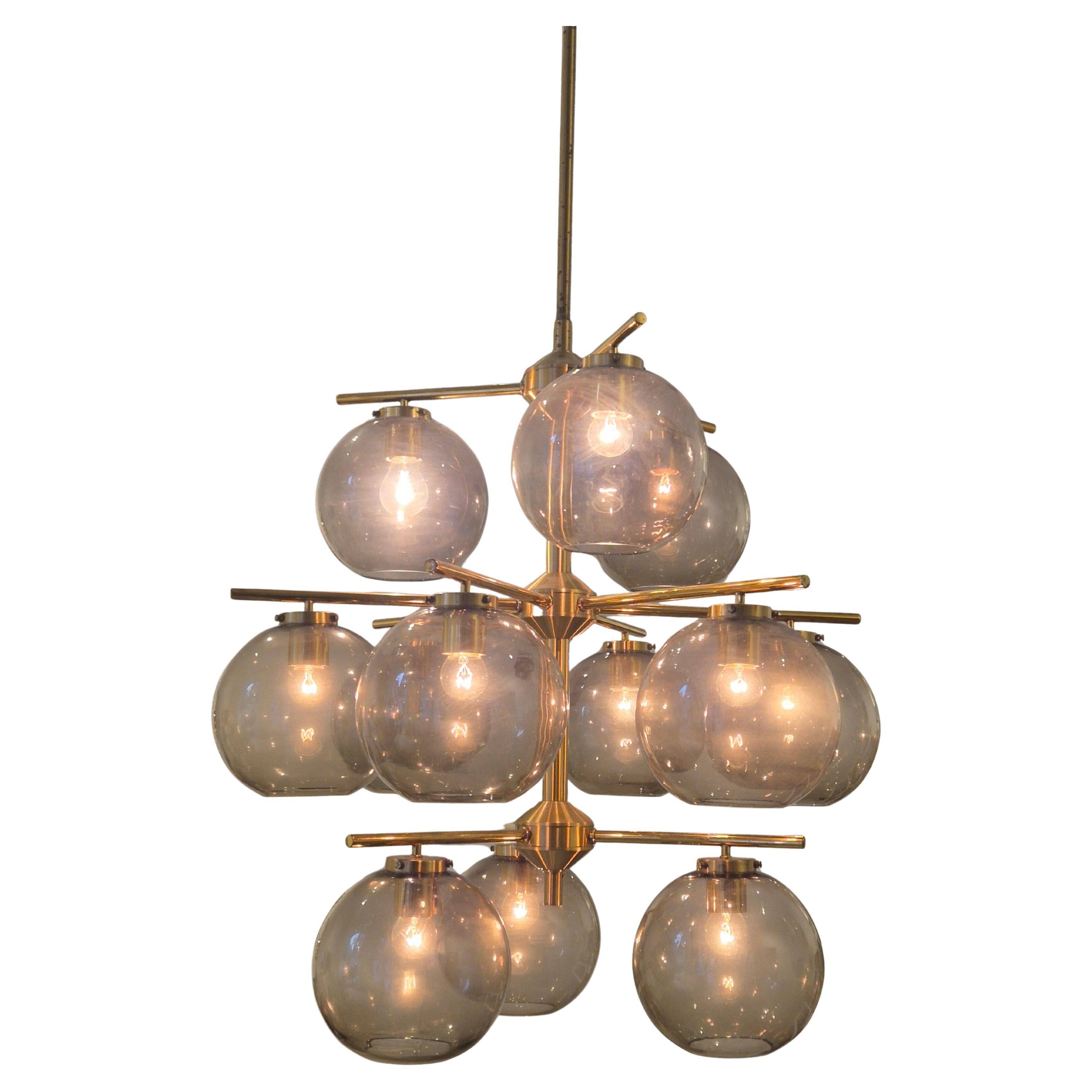 Holger Johansson, brass and grey glass chandelier, The Modern Scandinavian
