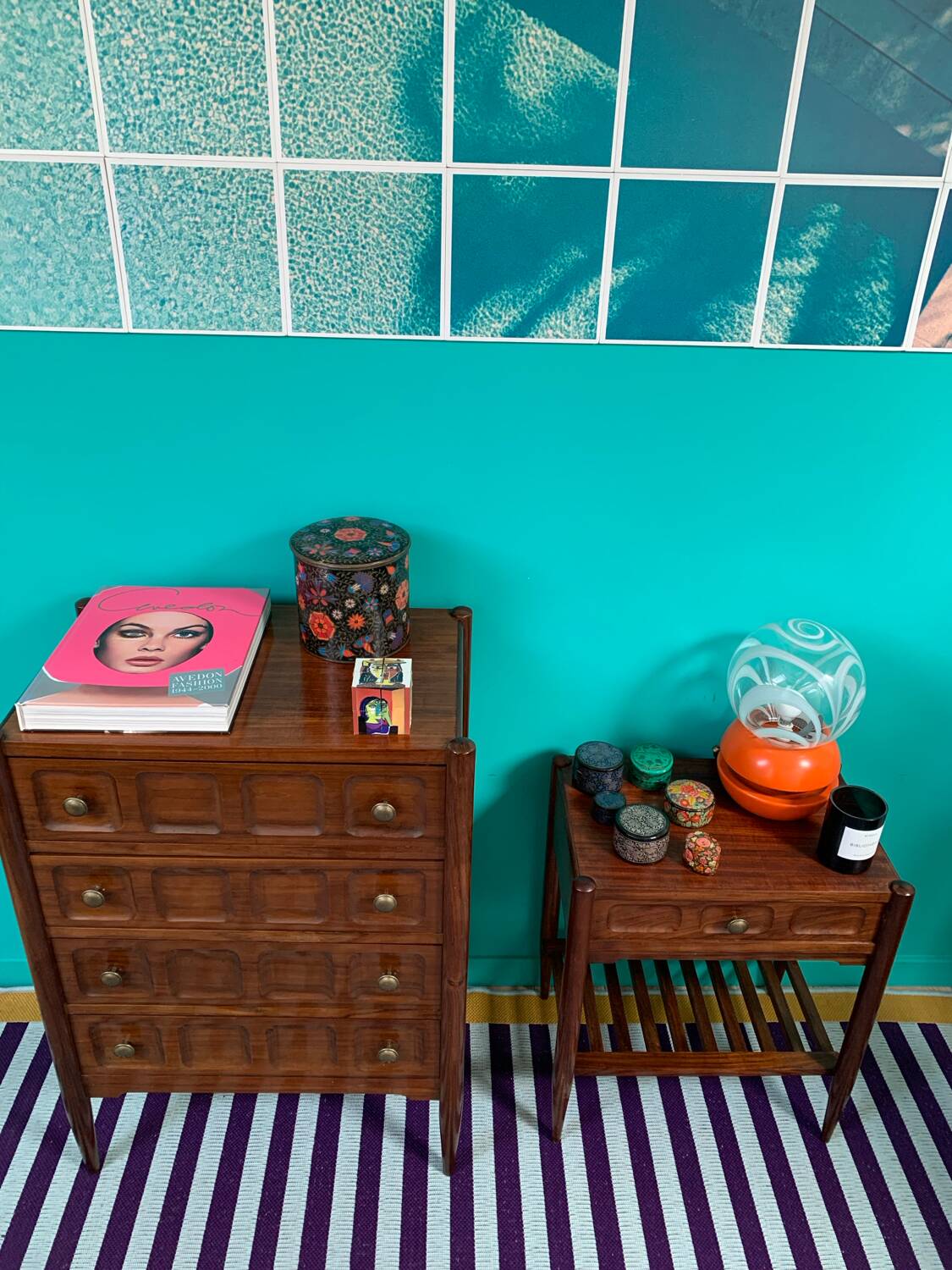 Vintage chest of drawers and bedside table set