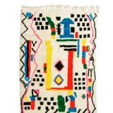 White Azilal Berber rug with fluorescent multi-colored patterns