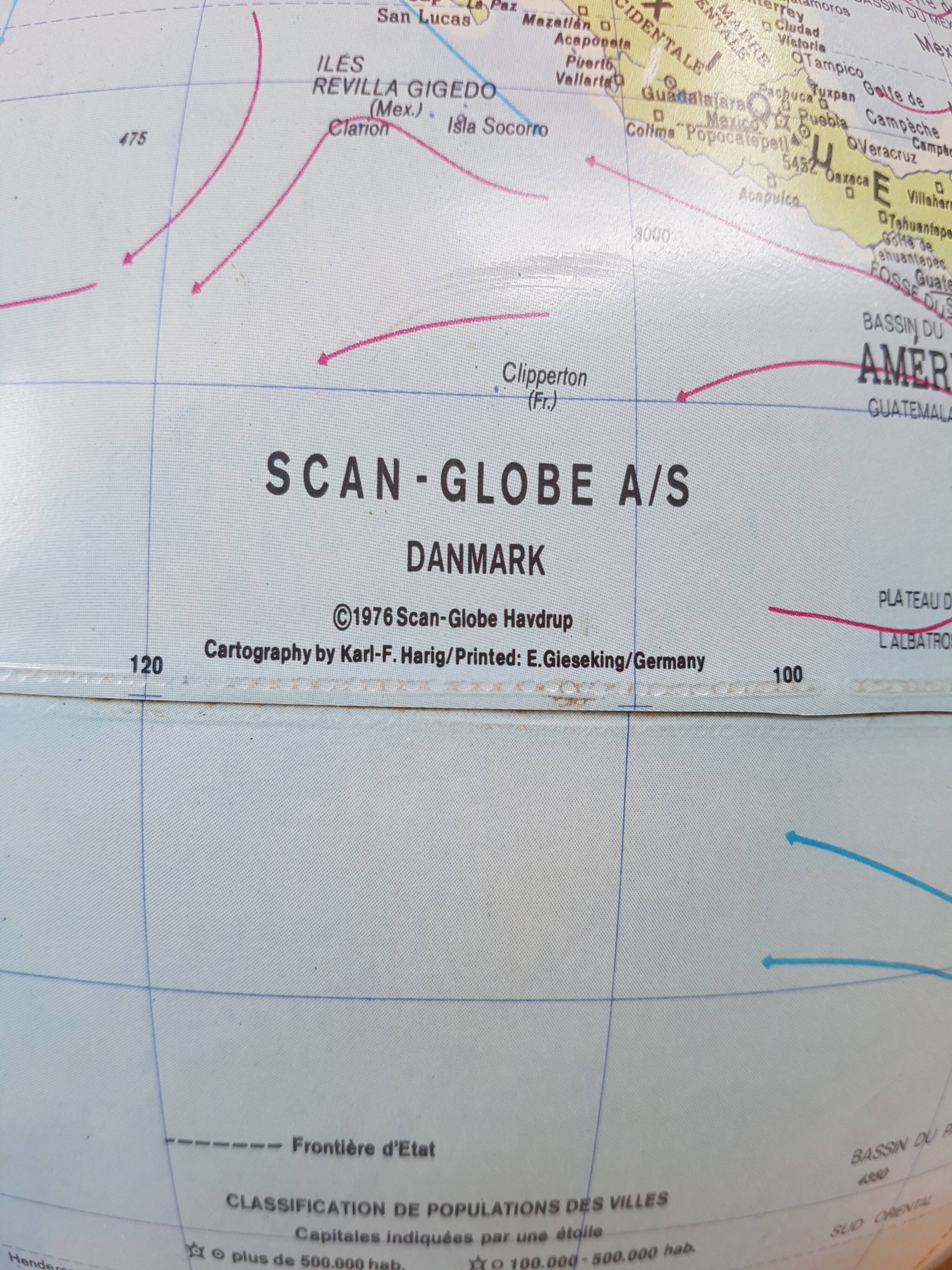 Globe luminous scan globe, Denmark, 1976.