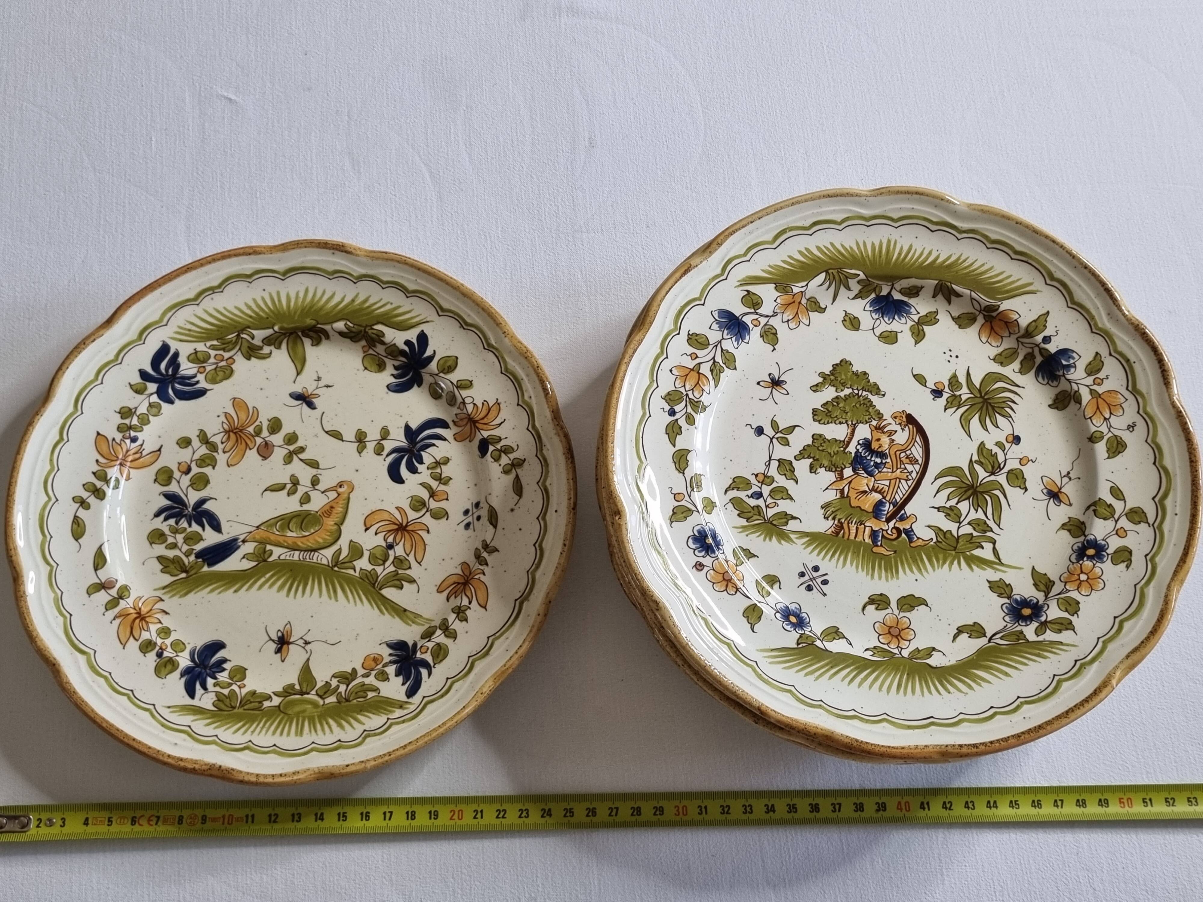 Vintage earthenware table service made in Italy, reproduction 18th century Moustier, 24 cm