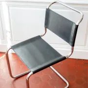 Vintage cantilever chair S33 after Mart Stam, black leather and steel.