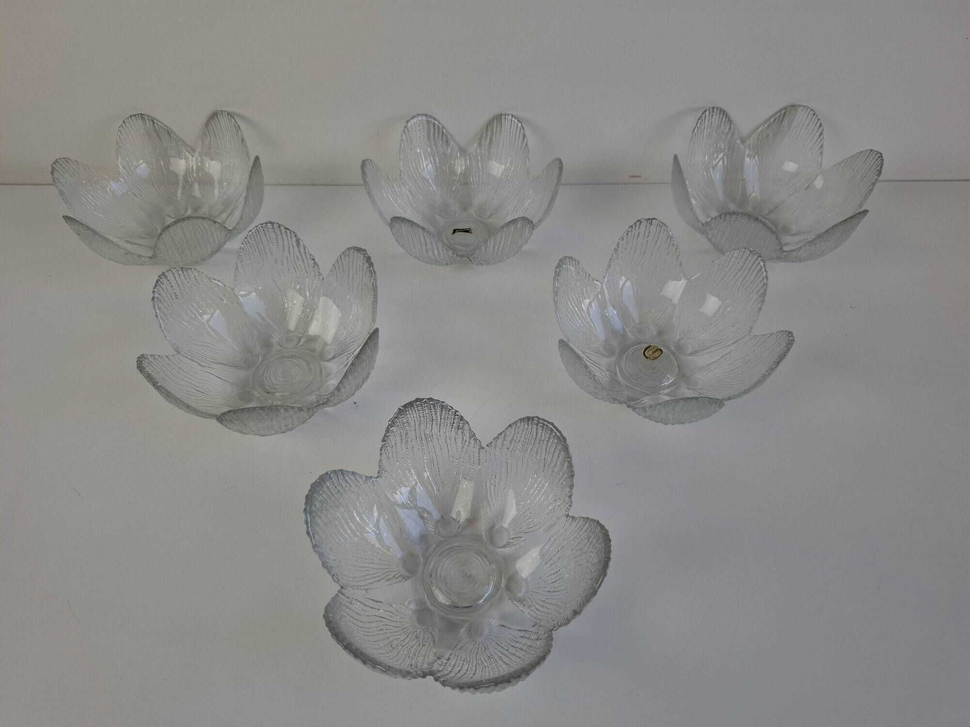 Set of 6 Bohemia Glass Flower Dessert Bowls, Czechoslovakia, circa 1960
