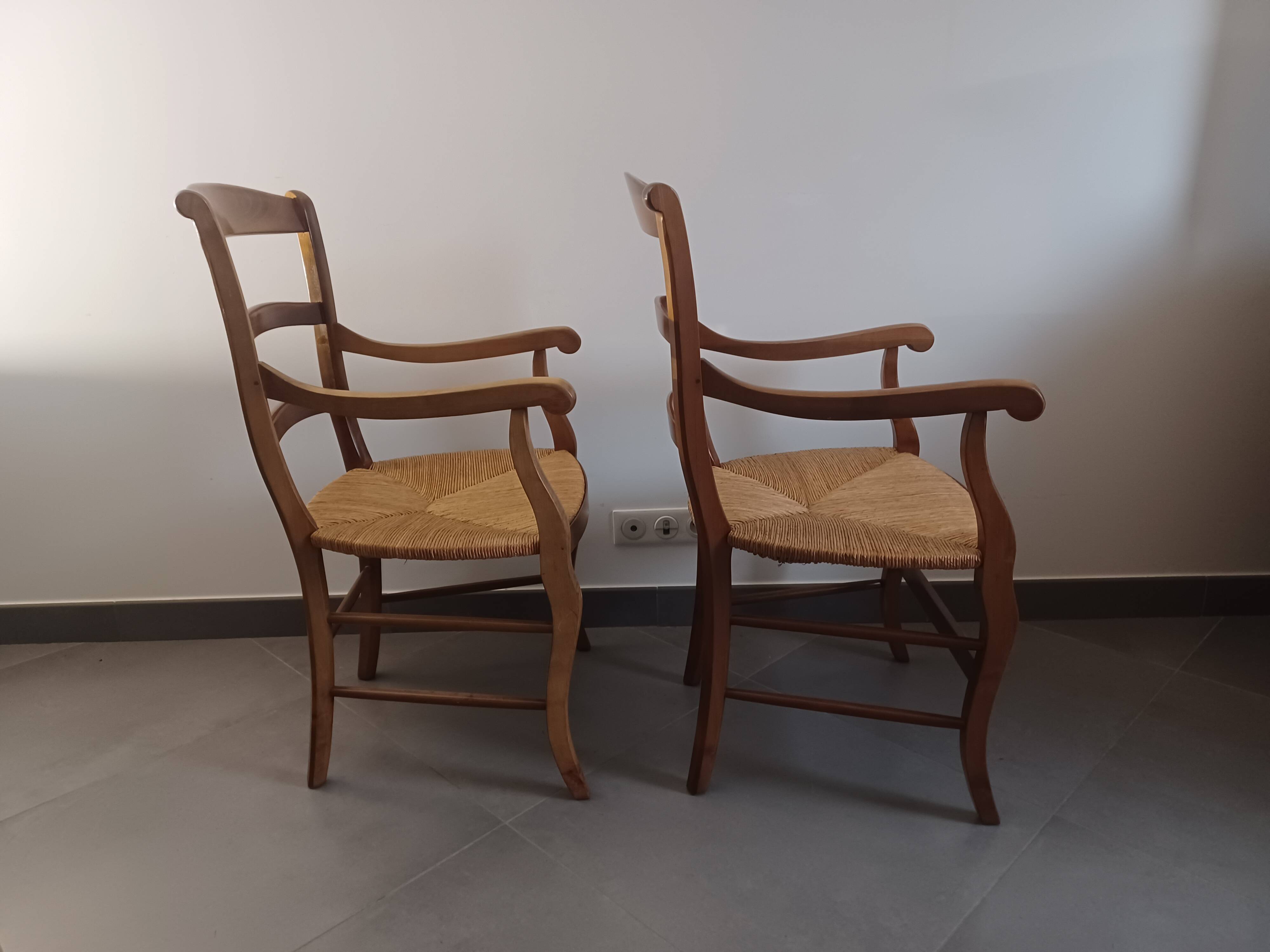 Pair of cherry wood armchairs