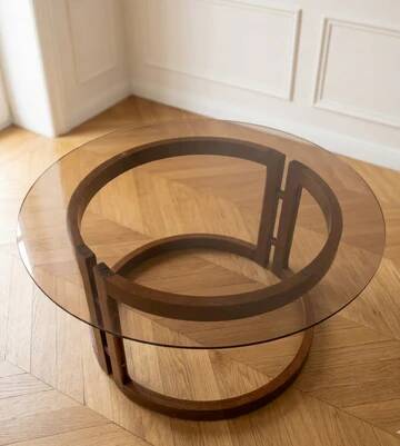 1970s Vintage Round Coffee Table with Smoked Glass Top