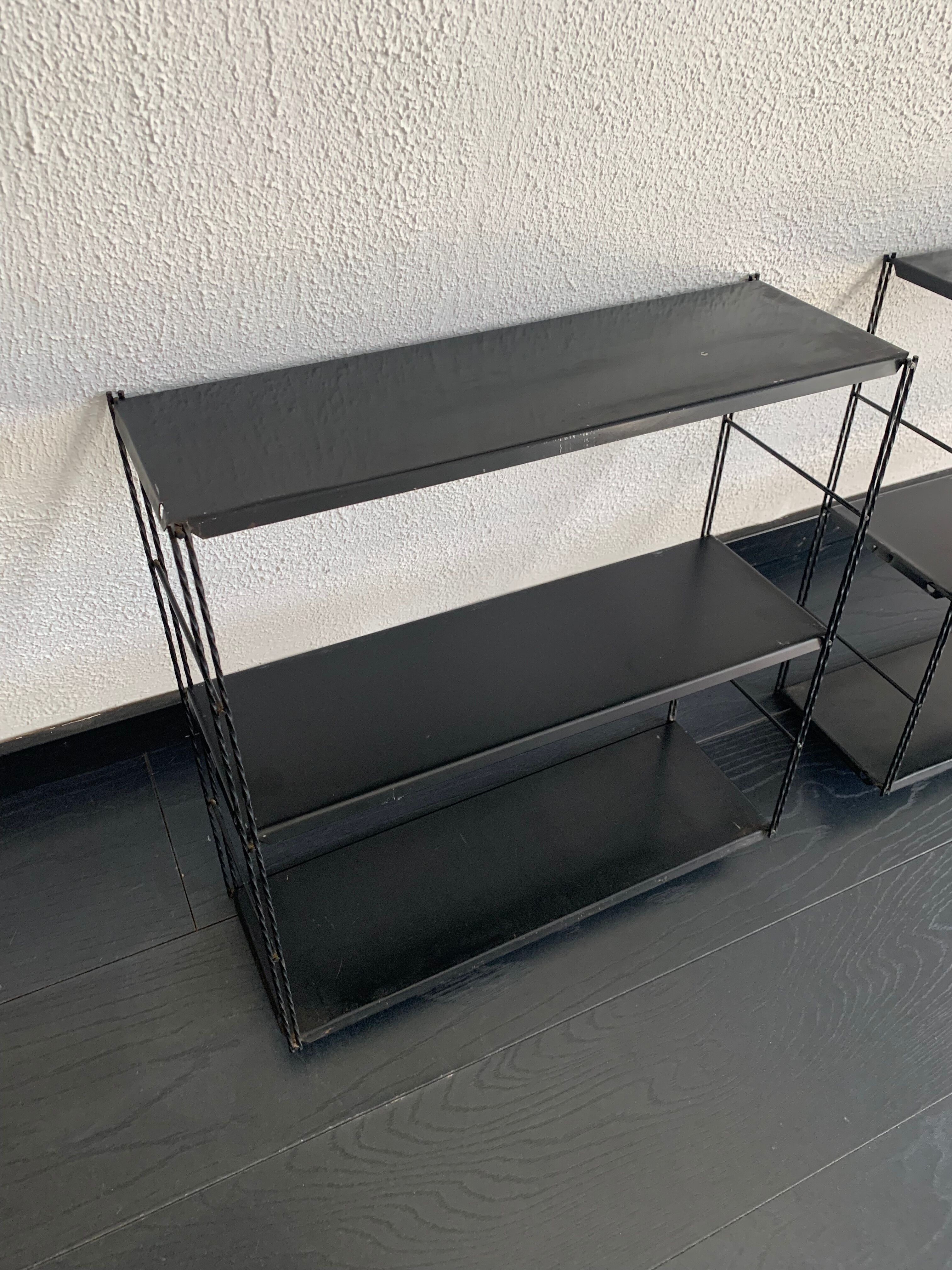 Pair shelves vintage 1960 black string - 49 x 58 cm