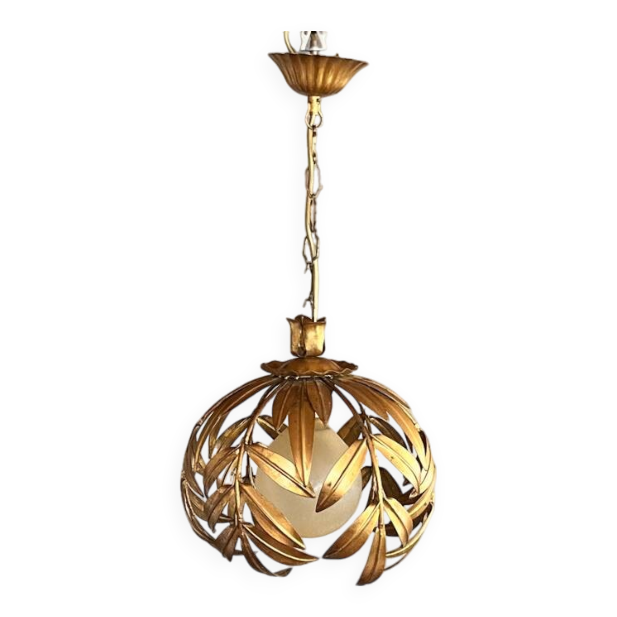 Pot à Pied En Métal Doré Avec Motifs Feuilles - Hans Kögl - Années 1970 - Allemagne - Neuf