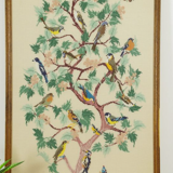 Vintage bird embroidered paint with wooden frame
