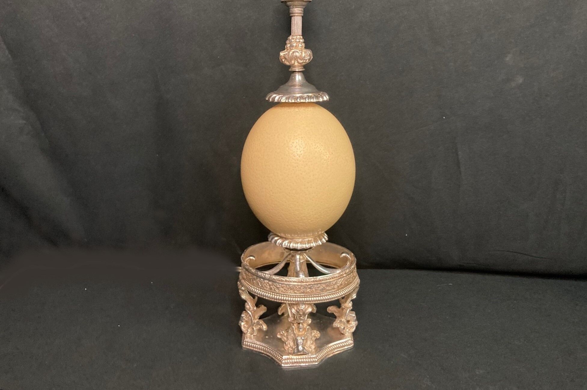 Old lamp foot silver metal and ostrich egg late nineteenth century