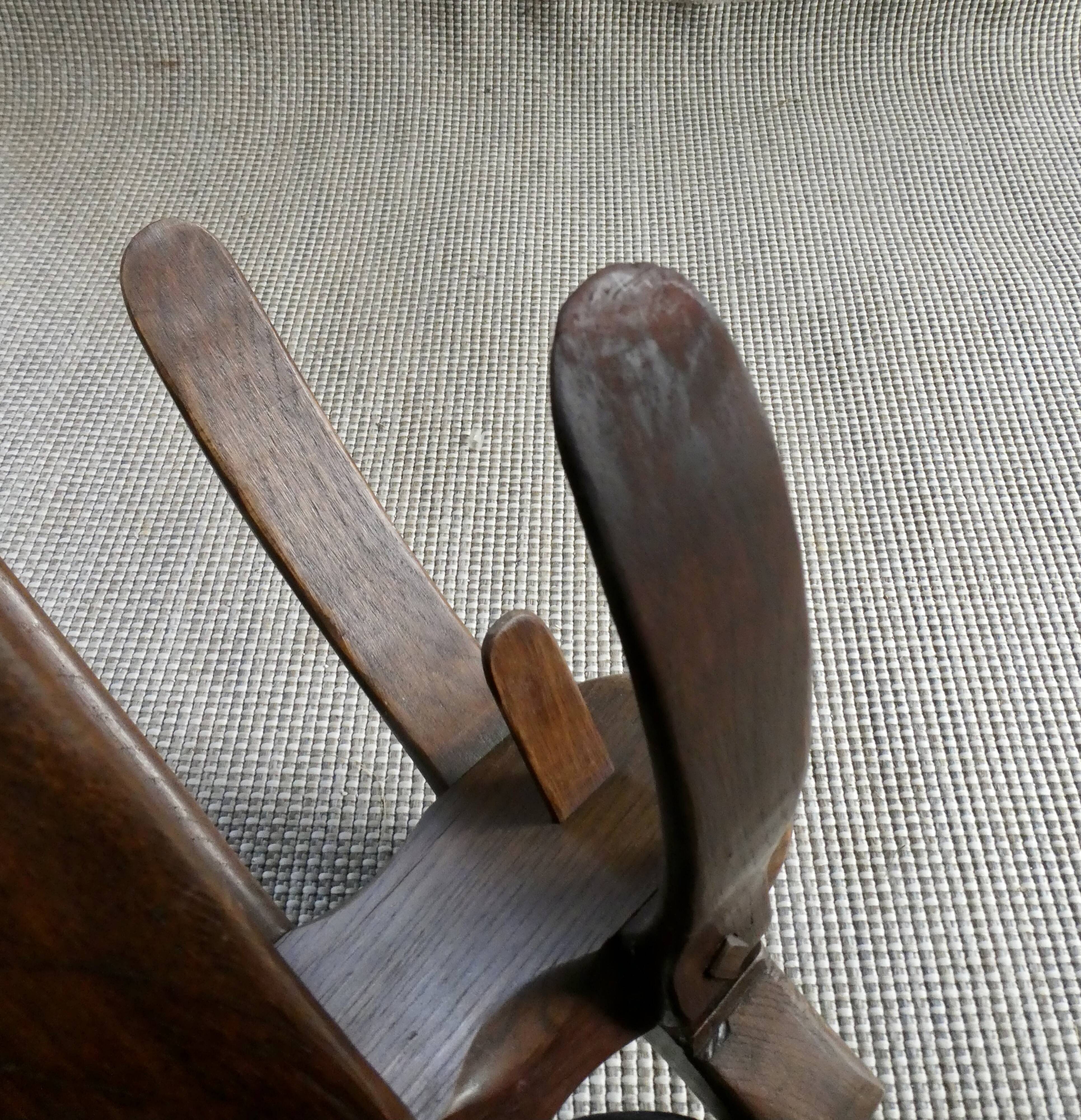 Oak and leather magazine rack, 60s-70s