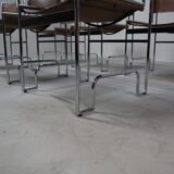 Set of 6 modernist chrome and leather dining chairs, 1970's