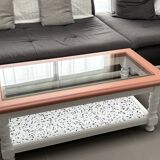 Refurbished vintage coffee table with laminated safety glass