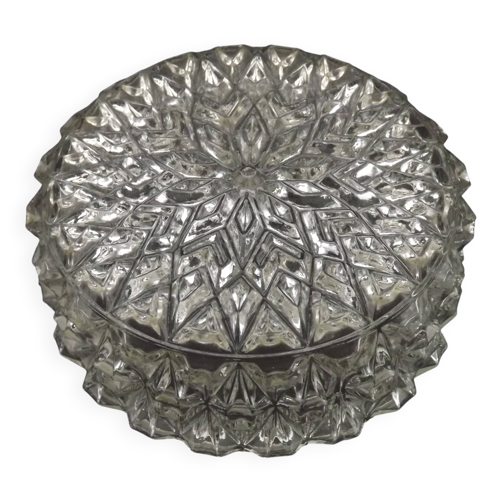 French Mid-Century Round Clear Cut Glass Ceiling Light Replacement Shade