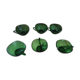 cup of Green glass coffee service vereco lot of 6 dp 0822142