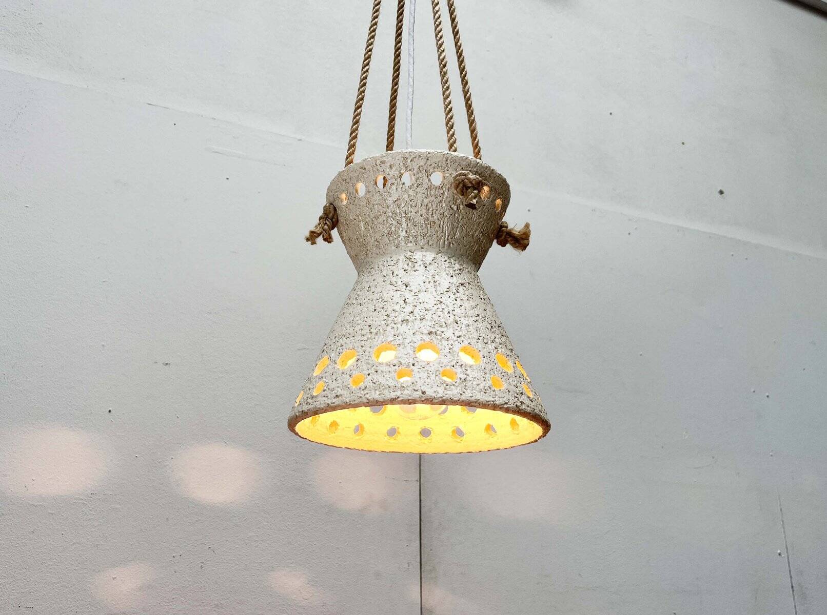 White ceramic pendant lamp in mid-century modern Danish style, 1960s.