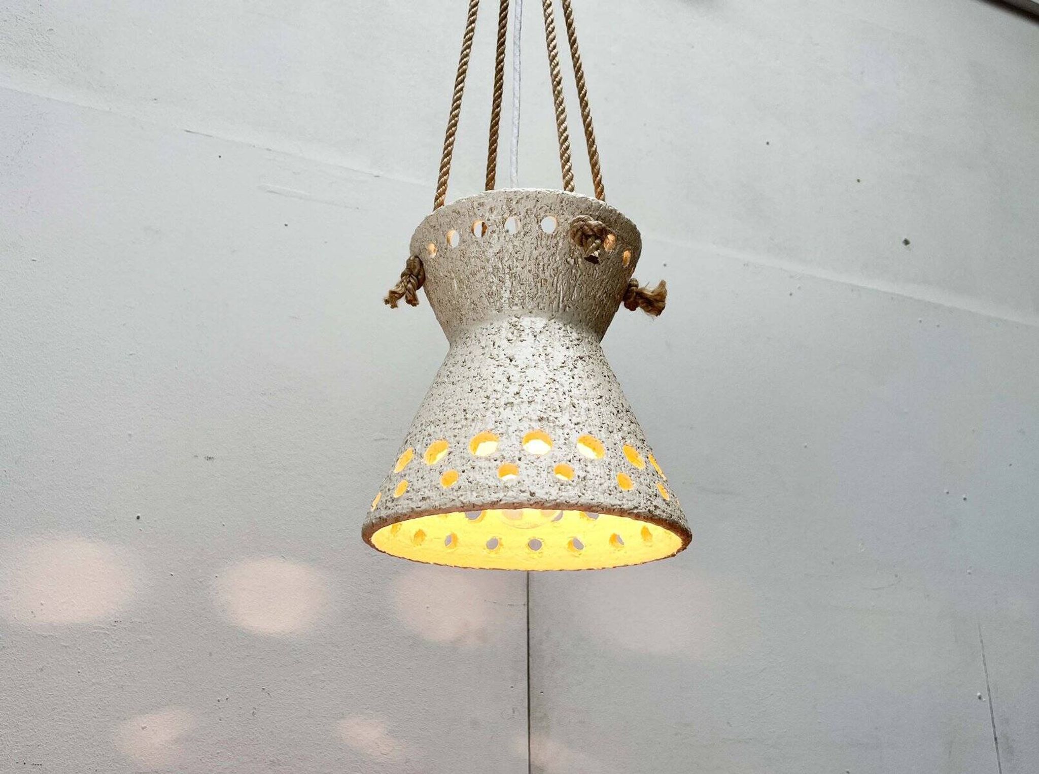 White ceramic pendant lamp in mid-century modern Danish style, 1960s.