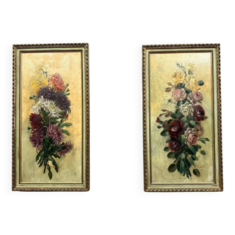 KRUGLER: oil paintings on canvas - still lifes with flowers circa 1880