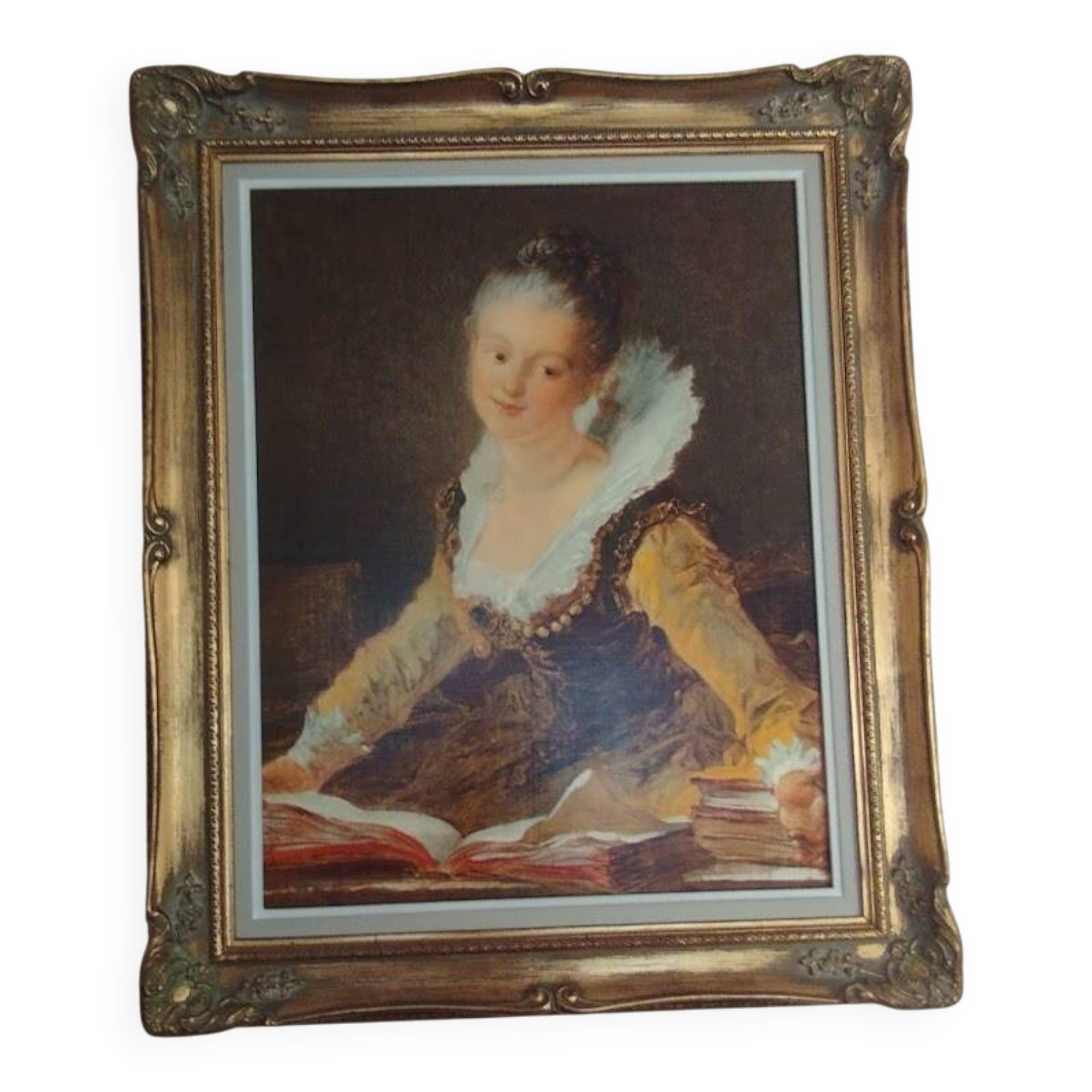 Oil on canvas painting by Jean Honoré Fragonard "Reading"