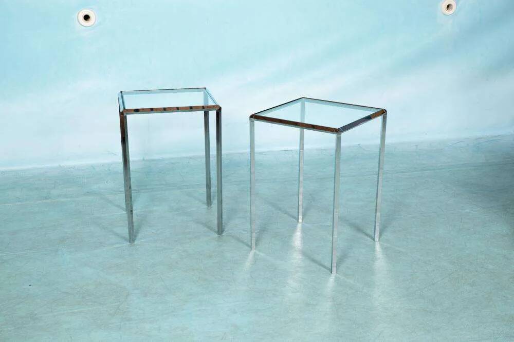 Vintage Herman Miller glass & chrome side tables, Converta