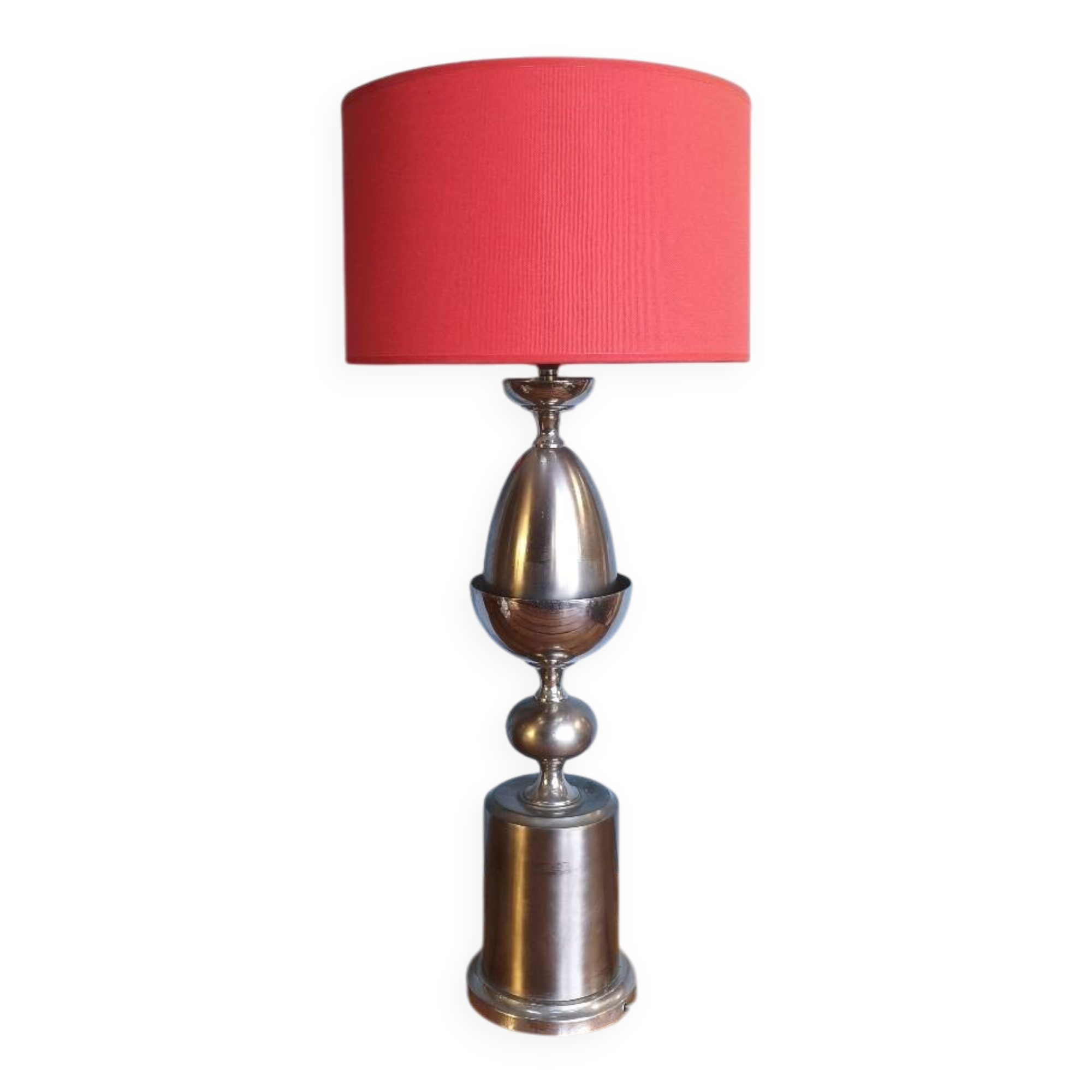 Lampe de table "Œuf" vintage en métal brossé style Maison Barbier