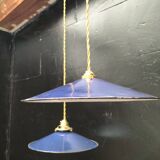Blue enameled sheet metal pendant lights