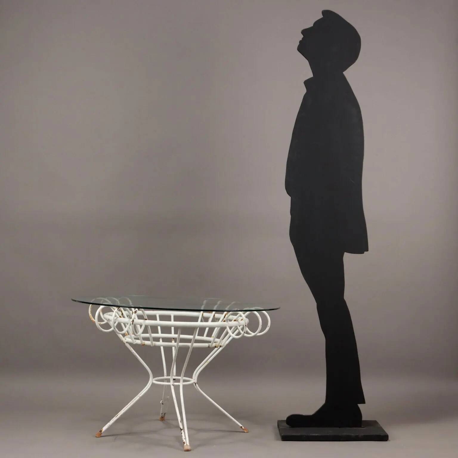 Vintage coffee table in wrought iron and glass, Italy, 1950s.
