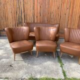 Mid-century sky brown cocktail chairs and sofa, 1950s, set of 4