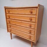 Bamboo and rattan wood chest of drawers from the 60s