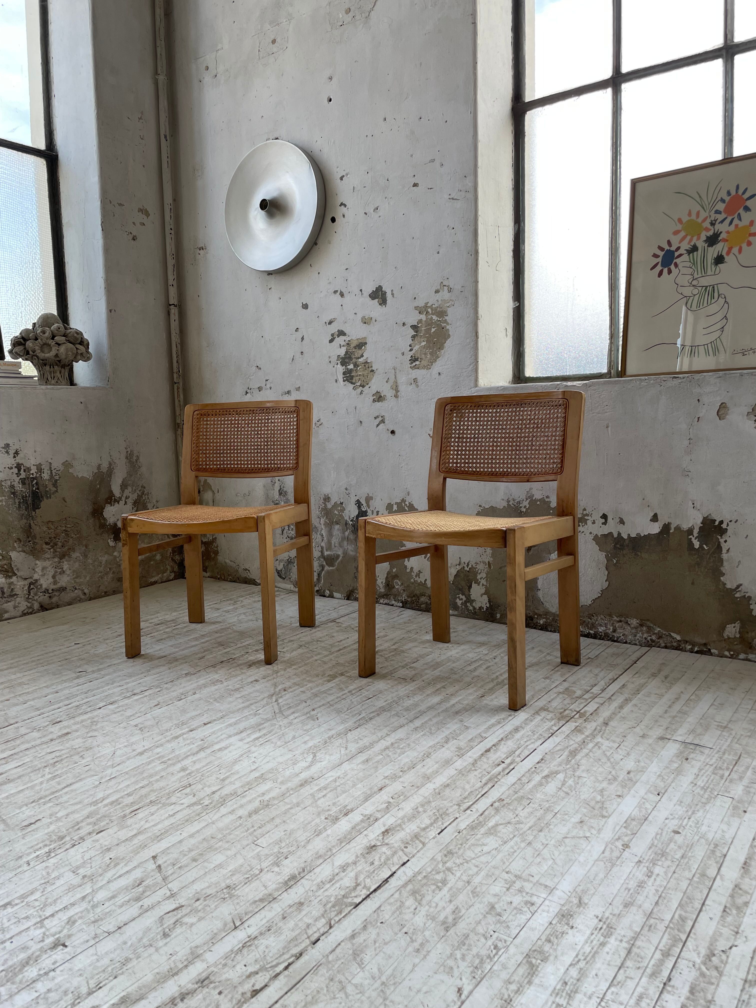 Pair of Baumann chairs beech and cannage