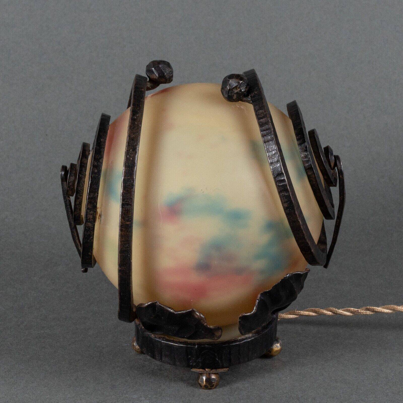 Art Deco night light lamp hammered ironwork 1930 Muller Frères