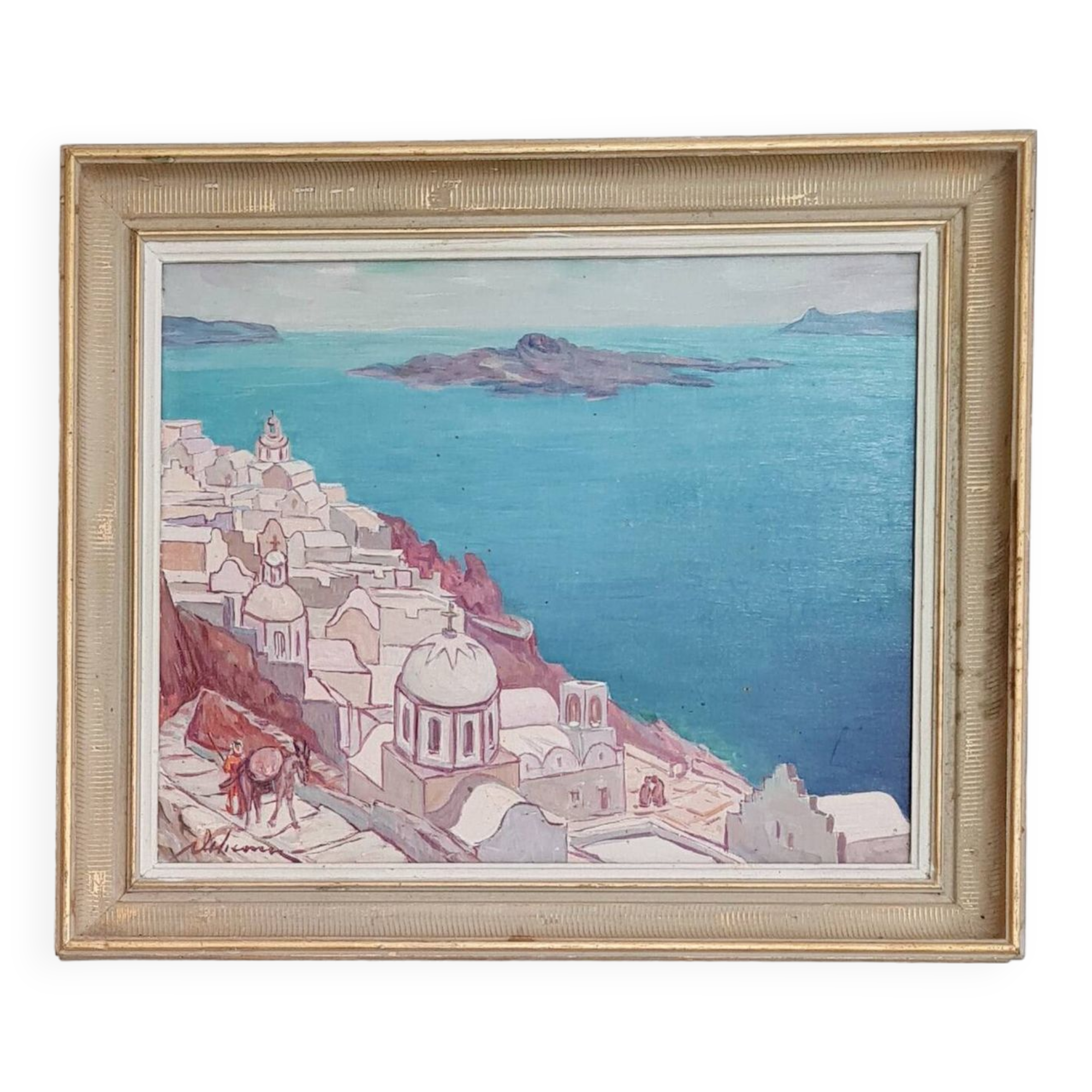 Old painting - old landscape oil painting - golden frame