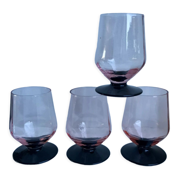 Lot de 4 verres à pieds roses et pieds noirs art déco années 30