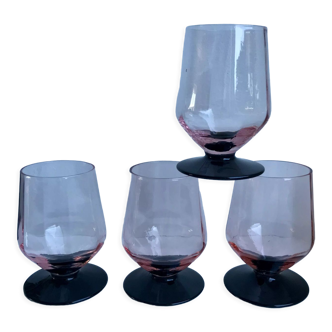 Set of 4 glasses with pink feet and black feet Art Deco 30s