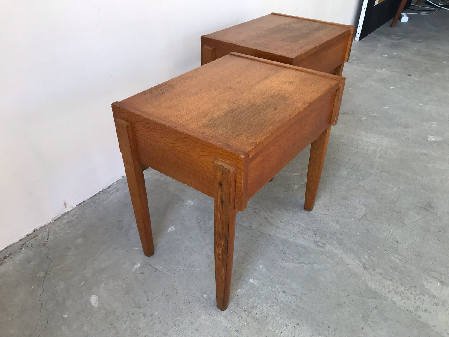 Pair of wooden bedside tables, circa 1950