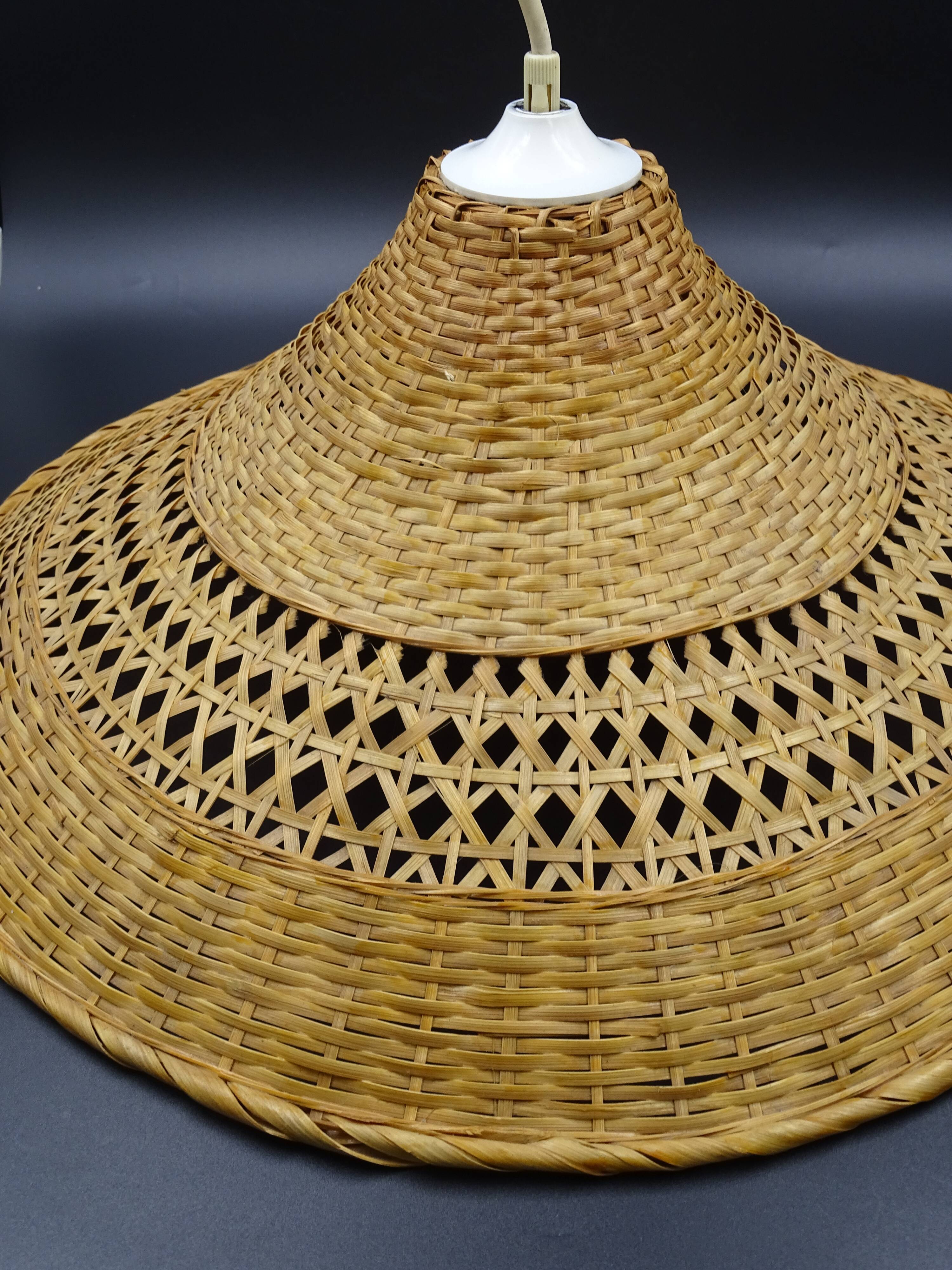 Rattan chandelier and lampshade - circa 1970