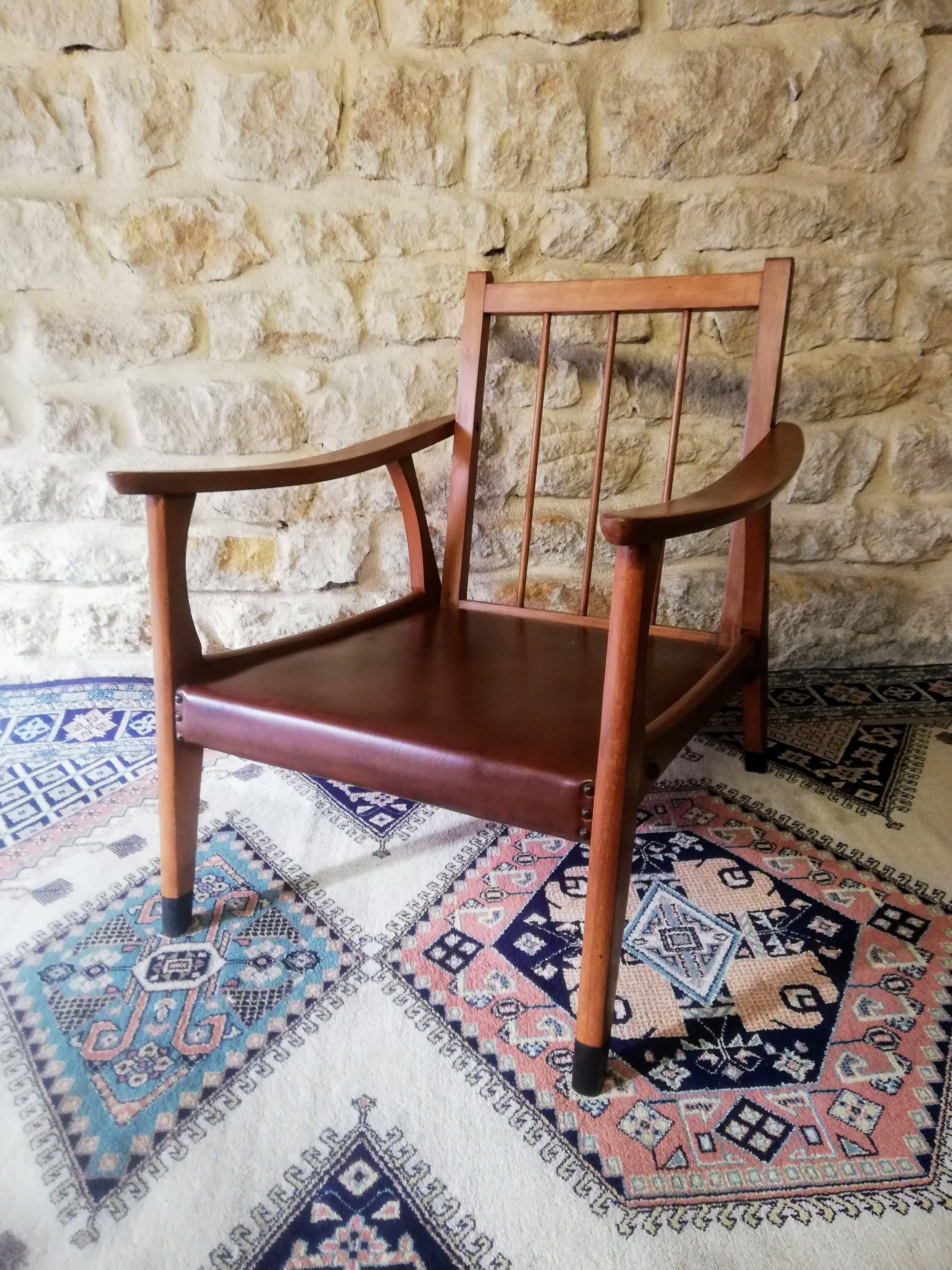 Vintage Danish armchair 1950 Scandinavian style, compass legs