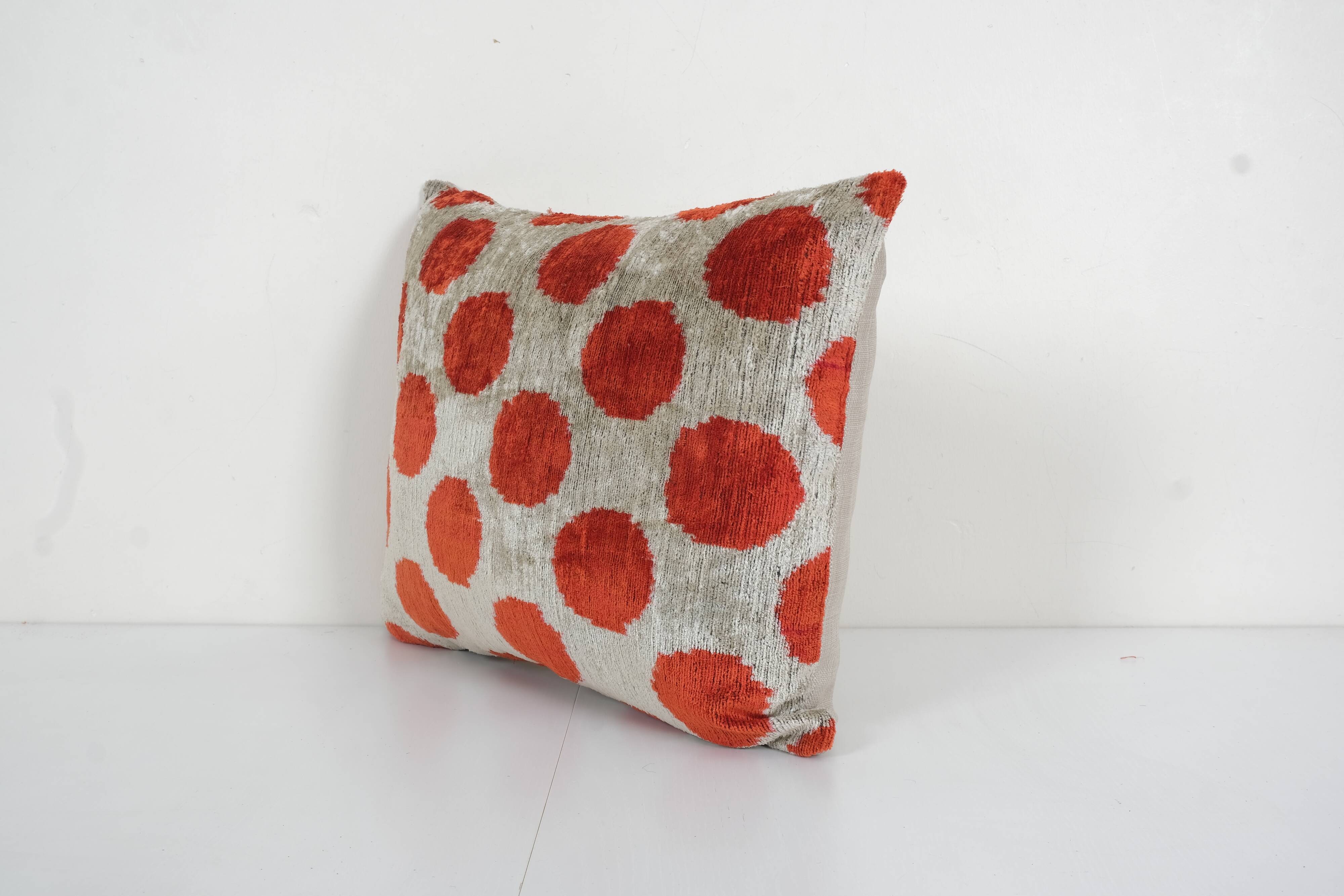 Red Silk Ikat Velvet Pillow Cover, Tribal Polka Dot Ikat Lumbar Cushion Cover, Decorative Pillowcase