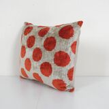 Red Silk Ikat Velvet Pillow Cover, Tribal Polka Dot Ikat Lumbar Cushion Cover, Decorative Pillowcase