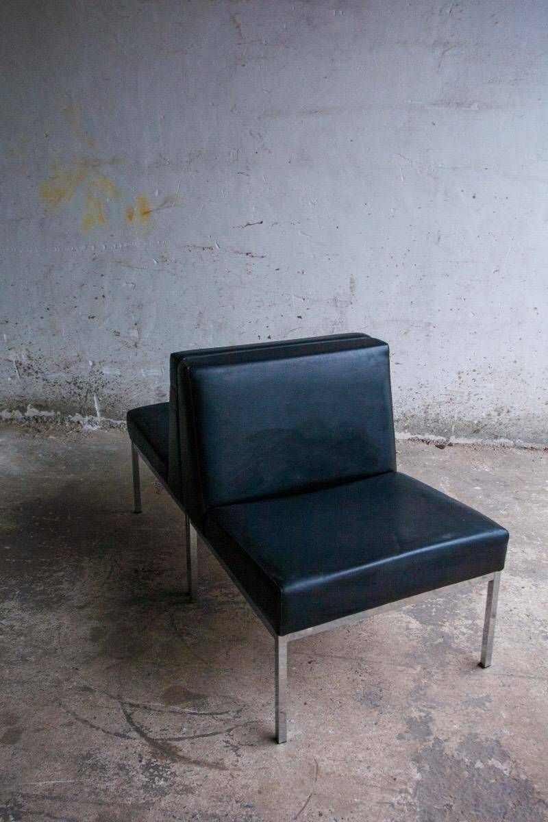 Set of 2 minimalist black leather lounge chairs