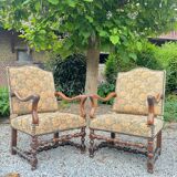 Pair of louis xiv period walnut armchairs, 17th century
