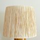 Wooden "cylinder" lamp, raffia lampshade, 70s