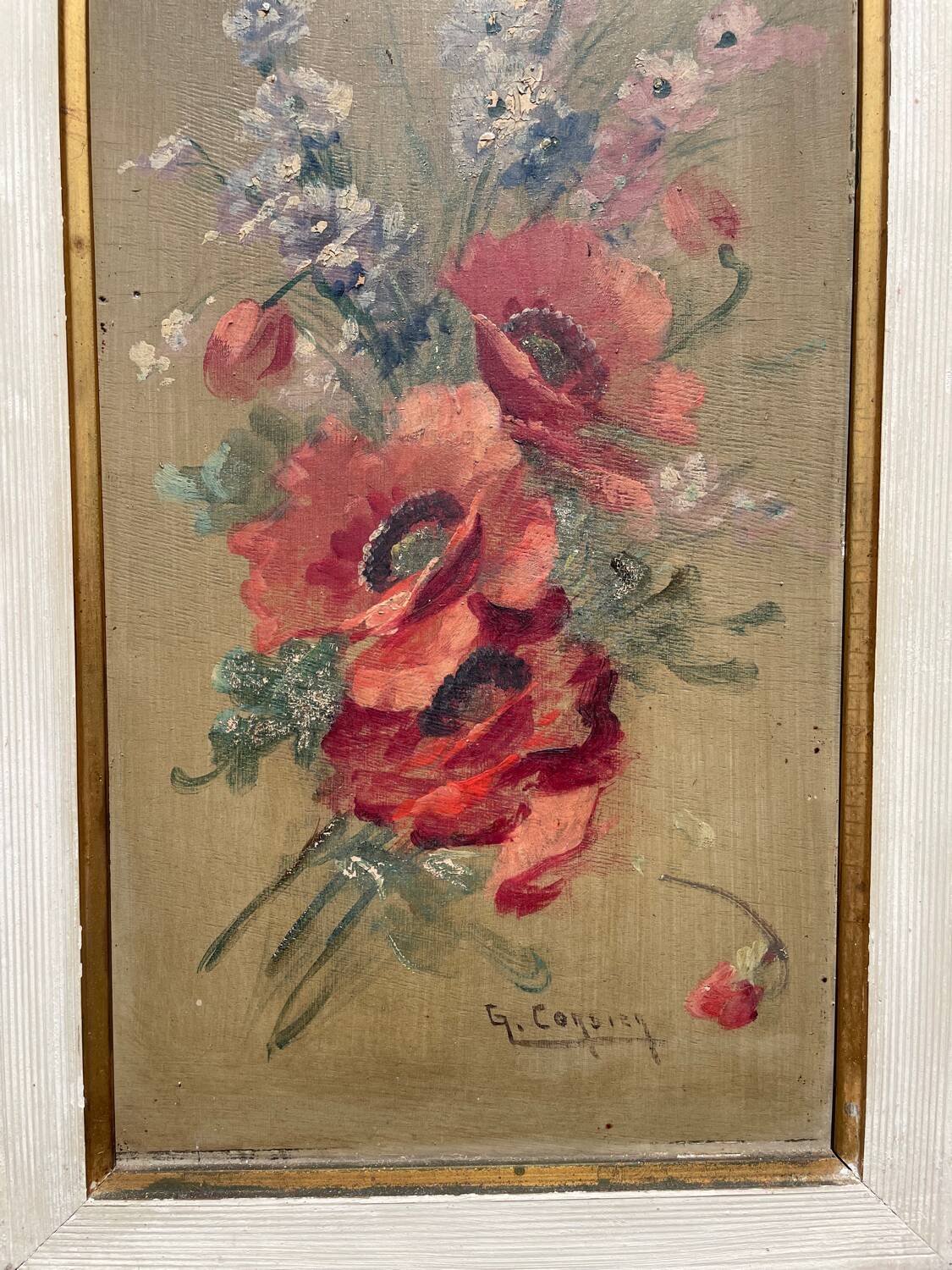 Tableau bouquet de fleurs sur huile : signé G.CORDIER