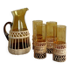 Amber glass and wicker lemonade set, carafe and glasses
