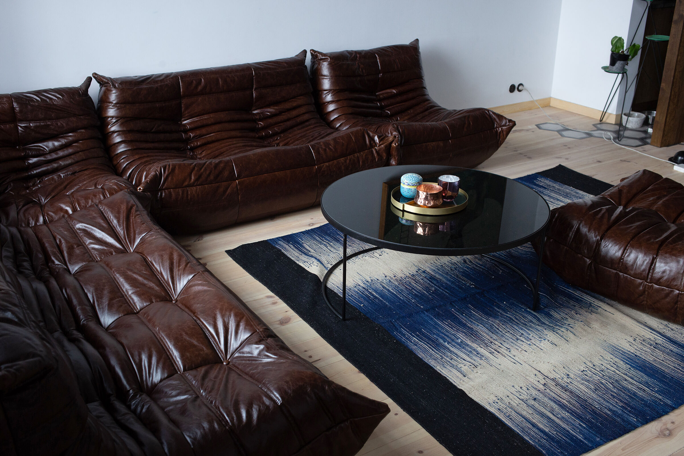 Togo brown leather set designed by Michel Ducaroy 1973