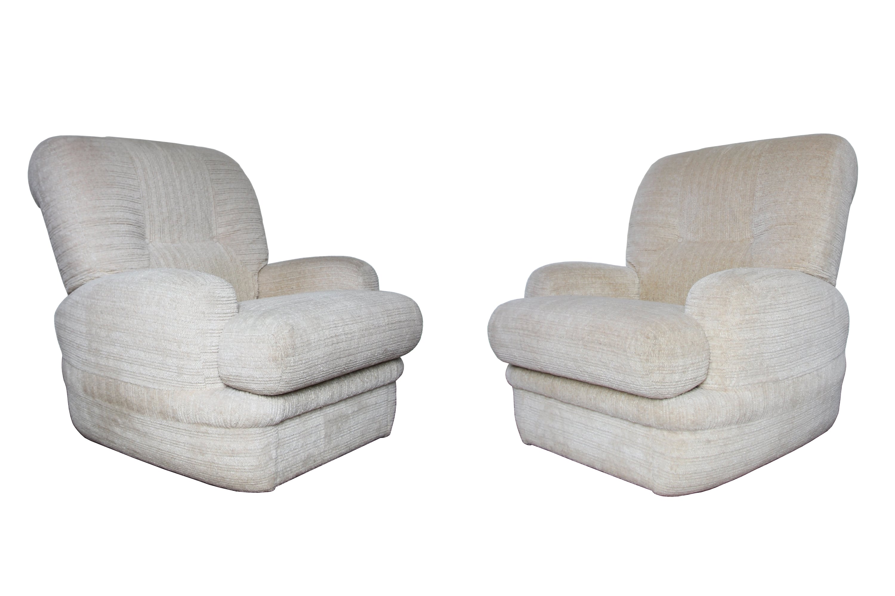 Pair of vintage armchairs in cream corduroy